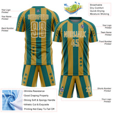Load image into Gallery viewer, Custom Teal Old Gold-White Stars And Stripes Sports Sublimation Soccer Uniform Jersey
