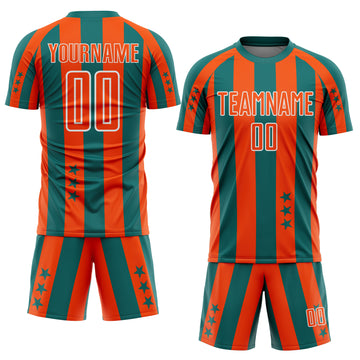 Custom Teal Orange-White Stars And Stripes Sports Sublimation Soccer Uniform Jersey