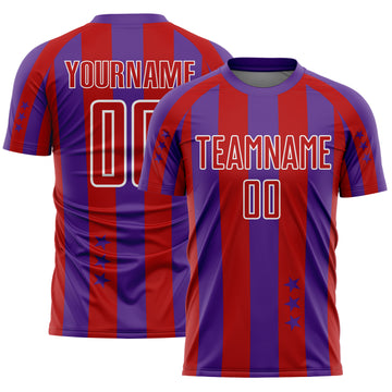 Custom Purple Red-White Stars And Stripes Sports Sublimation Soccer Uniform Jersey