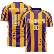 Load image into Gallery viewer, Custom Purple Gold-Black Stars And Stripes Sports Sublimation Soccer Uniform Jersey
