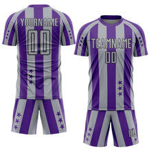 Load image into Gallery viewer, Custom Purple Gray-Black Stars And Stripes Sports Sublimation Soccer Uniform Jersey

