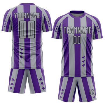 Custom Purple Gray-Black Stars And Stripes Sports Sublimation Soccer Uniform Jersey
