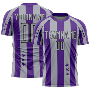 Custom Purple Gray-Black Stars And Stripes Sports Sublimation Soccer Uniform Jersey