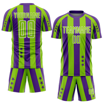 Custom Purple Neon Green-White Stars And Stripes Sports Sublimation Soccer Uniform Jersey