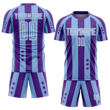 Load image into Gallery viewer, Custom Purple Light Blue-White Stars And Stripes Sports Sublimation Soccer Uniform Jersey
