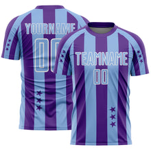 Load image into Gallery viewer, Custom Purple Light Blue-White Stars And Stripes Sports Sublimation Soccer Uniform Jersey
