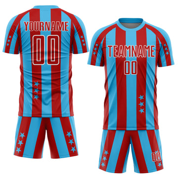 Custom Sky Blue Red-White Stars And Stripes Sports Sublimation Soccer Uniform Jersey