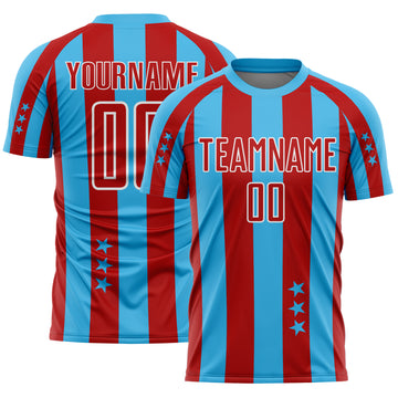 Custom Sky Blue Red-White Stars And Stripes Sports Sublimation Soccer Uniform Jersey
