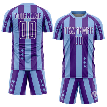 Custom Light Blue Purple-White Stars And Stripes Sports Sublimation Soccer Uniform Jersey