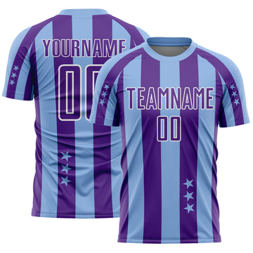 Custom Light Blue Purple-White Stars And Stripes Sports Sublimation Soccer Uniform Jersey