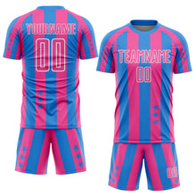 Load image into Gallery viewer, Custom Powder Blue Pink-White Stars And Stripes Sports Sublimation Soccer Uniform Jersey
