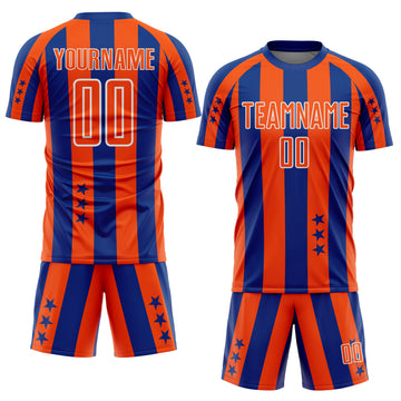 Custom Royal Orange-White Stars And Stripes Sports Sublimation Soccer Uniform Jersey
