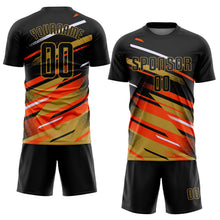 Load image into Gallery viewer, Custom Black Orange Old Gold-White Grunge Stripe And Grainy Sports Sublimation Soccer Uniform Jersey
