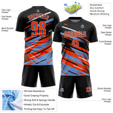 Загрузить изображение в средство просмотра галереи, Custom Black Orange Powder Blue-White Grunge Stripe And Grainy Sports Sublimation Soccer Uniform Jersey
