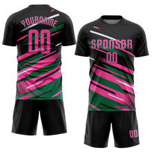 Load image into Gallery viewer, Custom Black Pink Kelly Green-White Grunge Stripe And Grainy Sports Sublimation Soccer Uniform Jersey
