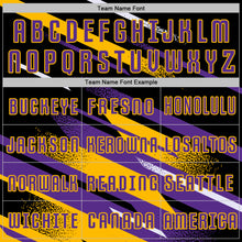 Загрузить изображение в средство просмотра галереи, Custom Black Purple Gold-White Grunge Stripe And Grainy Sports Sublimation Soccer Uniform Jersey

