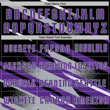 Charger l'image dans la galerie, Custom Black Purple Gray-White Grunge Stripe And Grainy Sports Sublimation Soccer Uniform Jersey
