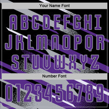 Charger l'image dans la galerie, Custom Black Purple Gray-White Grunge Stripe And Grainy Sports Sublimation Soccer Uniform Jersey

