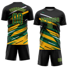 Load image into Gallery viewer, Custom Black Kelly Green Gold-White Grunge Stripe And Grainy Sports Sublimation Soccer Uniform Jersey
