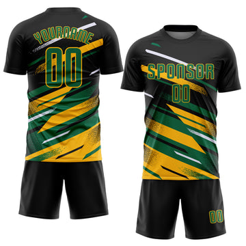 Custom Black Kelly Green Gold-White Grunge Stripe And Grainy Sports Sublimation Soccer Uniform Jersey