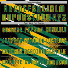 Load image into Gallery viewer, Custom Black Kelly Green Gold-White Grunge Stripe And Grainy Sports Sublimation Soccer Uniform Jersey

