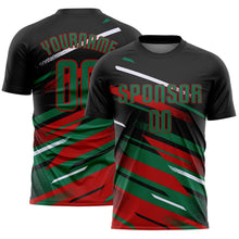 Charger l'image dans la galerie, Custom Black Kelly Green Red-White Grunge Stripe And Grainy Sports Sublimation Soccer Uniform Jersey
