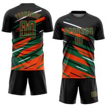 Загрузить изображение в средство просмотра галереи, Custom Black Kelly Green Orange-White Grunge Stripe And Grainy Sports Sublimation Soccer Uniform Jersey

