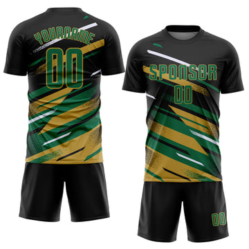 Custom Black Kelly Green Old Gold-White Grunge Stripe And Grainy Sports Sublimation Soccer Uniform Jersey