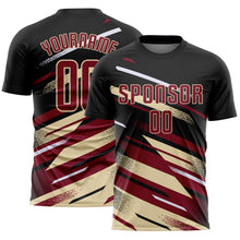 Load image into Gallery viewer, Custom Black Crimson Cream-White Grunge Stripe And Grainy Sports Sublimation Soccer Uniform Jersey
