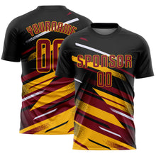 Загрузить изображение в средство просмотра галереи, Custom Black Crimson Gold-White Grunge Stripe And Grainy Sports Sublimation Soccer Uniform Jersey
