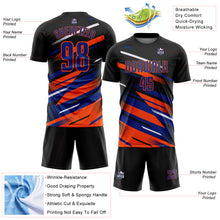Load image into Gallery viewer, Custom Black Royal Orange-White Grunge Stripe And Grainy Sports Sublimation Soccer Uniform Jersey
