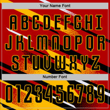 Laden Sie das Bild in den Galerie-Viewer, Custom Red Black Gold-White Grunge Stripe And Grainy Sports Sublimation Soccer Uniform Jersey
