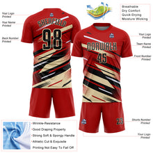 Laden Sie das Bild in den Galerie-Viewer, Custom Red Black Cream-White Grunge Stripe And Grainy Sports Sublimation Soccer Uniform Jersey
