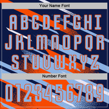 Load image into Gallery viewer, Custom Navy Light Blue Orange-White Grunge Stripe And Grainy Sports Sublimation Soccer Uniform Jersey
