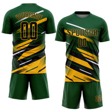Charger l'image dans la galerie, Custom Green Black Gold-White Grunge Stripe And Grainy Sports Sublimation Soccer Uniform Jersey

