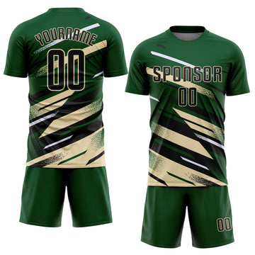 Custom Green Black Cream-White Grunge Stripe And Grainy Sports Sublimation Soccer Uniform Jersey