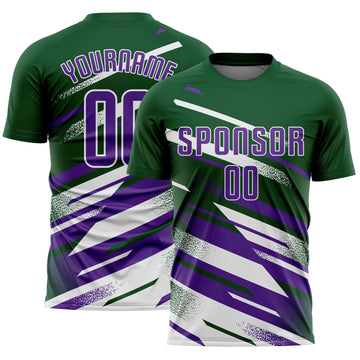 Custom Green Purple-White Grunge Stripe And Grainy Sports Sublimation Soccer Uniform Jersey
