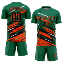 Загрузить изображение в средство просмотра галереи, Custom Kelly Green Black Orange-White Grunge Stripe And Grainy Sports Sublimation Soccer Uniform Jersey
