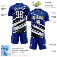 Charger l'image dans la galerie, Custom Royal White-Black Grunge Stripe And Grainy Sports Sublimation Soccer Uniform Jersey
