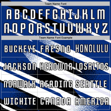 Charger l'image dans la galerie, Custom Royal White-Black Grunge Stripe And Grainy Sports Sublimation Soccer Uniform Jersey
