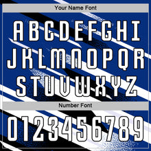 Charger l'image dans la galerie, Custom Royal White-Black Grunge Stripe And Grainy Sports Sublimation Soccer Uniform Jersey
