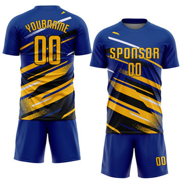 Custom Royal Gold Black-White Grunge Stripe And Grainy Sports Sublimation Soccer Uniform Jersey