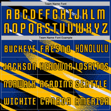 Загрузить изображение в средство просмотра галереи, Custom Royal Gold Black-White Grunge Stripe And Grainy Sports Sublimation Soccer Uniform Jersey
