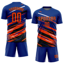 Charger l'image dans la galerie, Custom Royal Orange Black-White Grunge Stripe And Grainy Sports Sublimation Soccer Uniform Jersey

