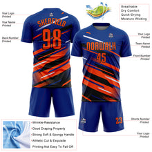 Charger l'image dans la galerie, Custom Royal Orange Black-White Grunge Stripe And Grainy Sports Sublimation Soccer Uniform Jersey
