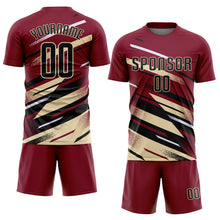 Загрузить изображение в средство просмотра галереи, Custom Crimson Black Cream-White Grunge Stripe And Grainy Sports Sublimation Soccer Uniform Jersey
