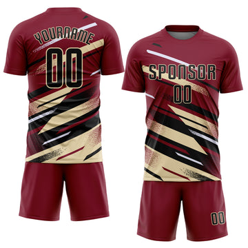 Custom Crimson Black Cream-White Grunge Stripe And Grainy Sports Sublimation Soccer Uniform Jersey