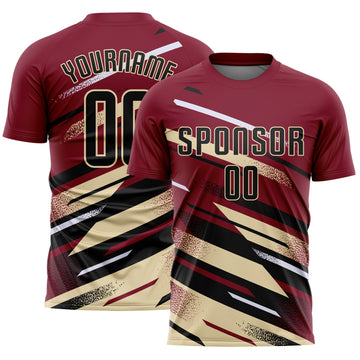 Custom Crimson Black Cream-White Grunge Stripe And Grainy Sports Sublimation Soccer Uniform Jersey
