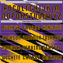 Загрузить изображение в средство просмотра галереи, Custom Purple Black Gold-White Grunge Stripe And Grainy Sports Sublimation Soccer Uniform Jersey

