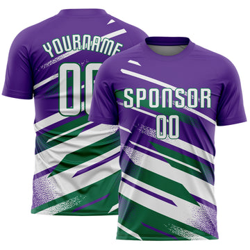 Custom Purple White-Kelly Green Grunge Stripe And Grainy Sports Sublimation Soccer Uniform Jersey